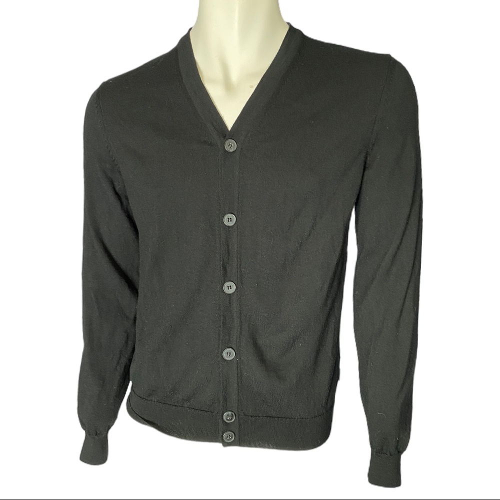 Men's Black V-Neck Button Cardigan Sweater
